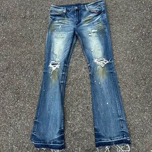 Rockstar Orig Y2K Painted Distressed Flare Bootcut Jeans Paint Splatter Rip 38